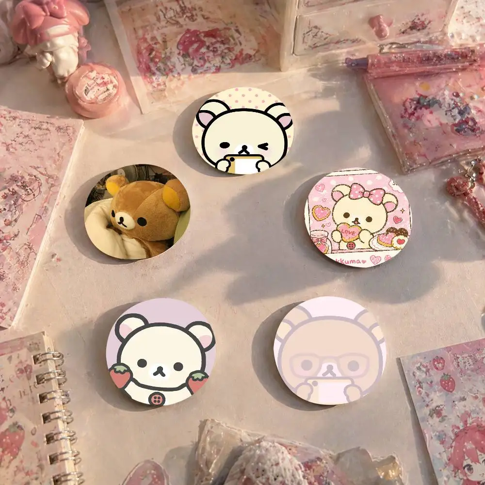 Cute Rilakkuma Bear Snap-in Pins Cartoon Character Round Creative Brooches For Backpack Accessories Jewelry Gifts