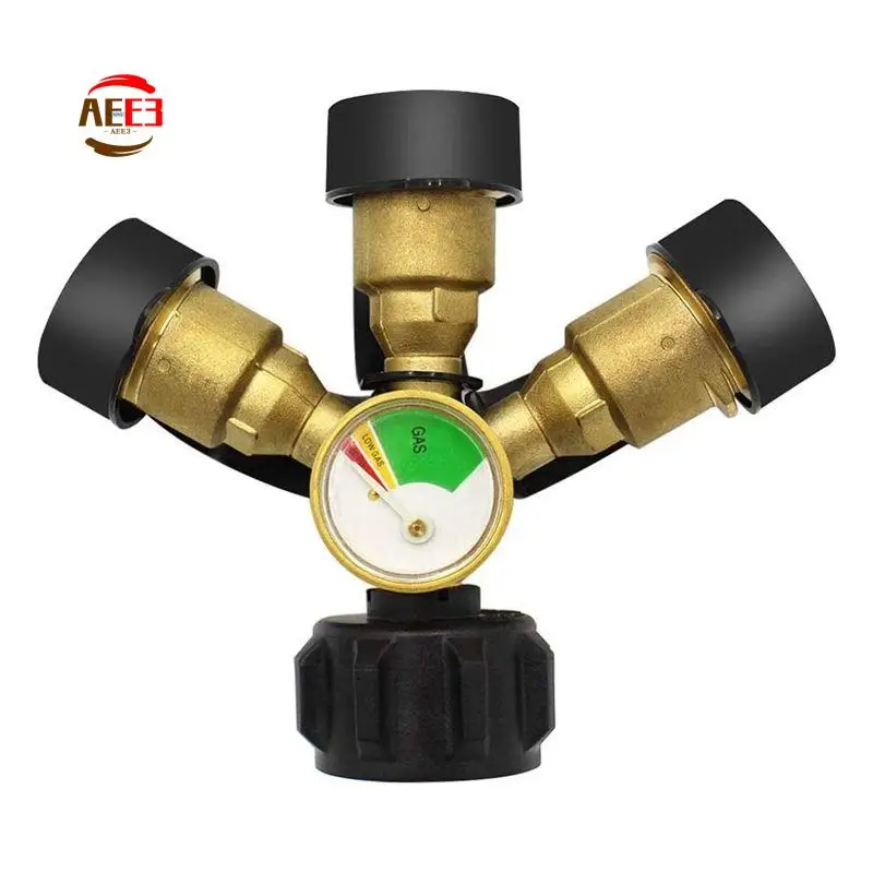 AEE3-1 PCS 3 Y Propane Gas Splitter Propane LP Tank Tee Gauge Adapter With Gauge And Shut-Off Valve