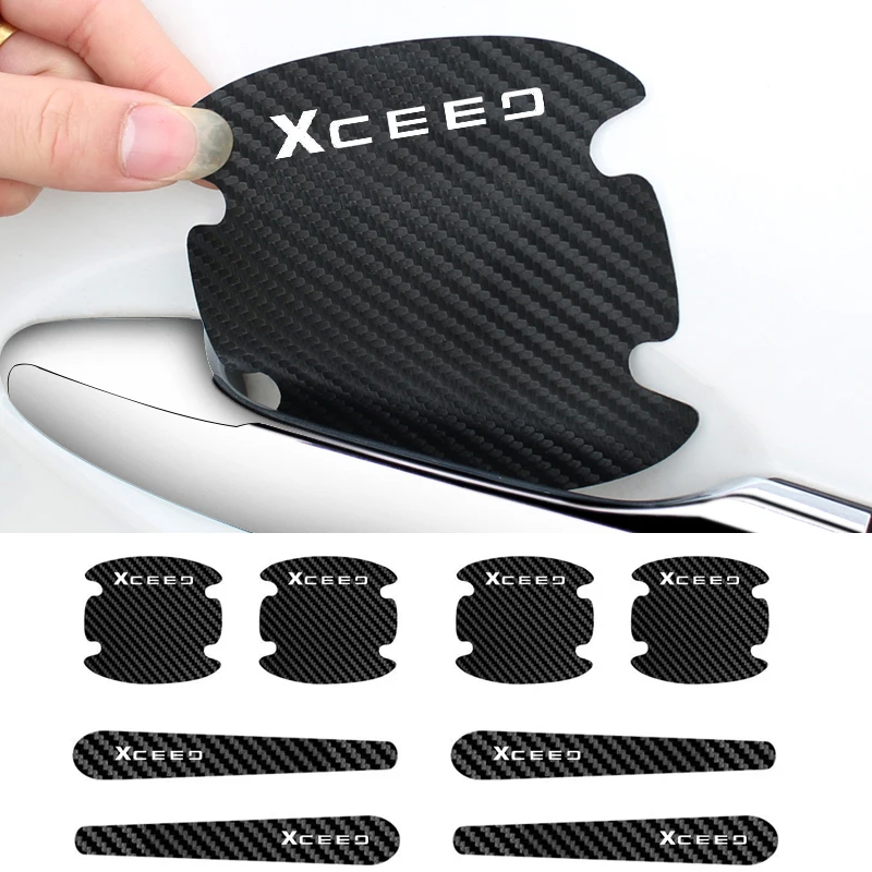 8pcs Car Exterior Auto Door Bowl Handle Decals Anti Scratch Protection Stickers for Kia XCEED Logo Carbon Fiber Tape Styling