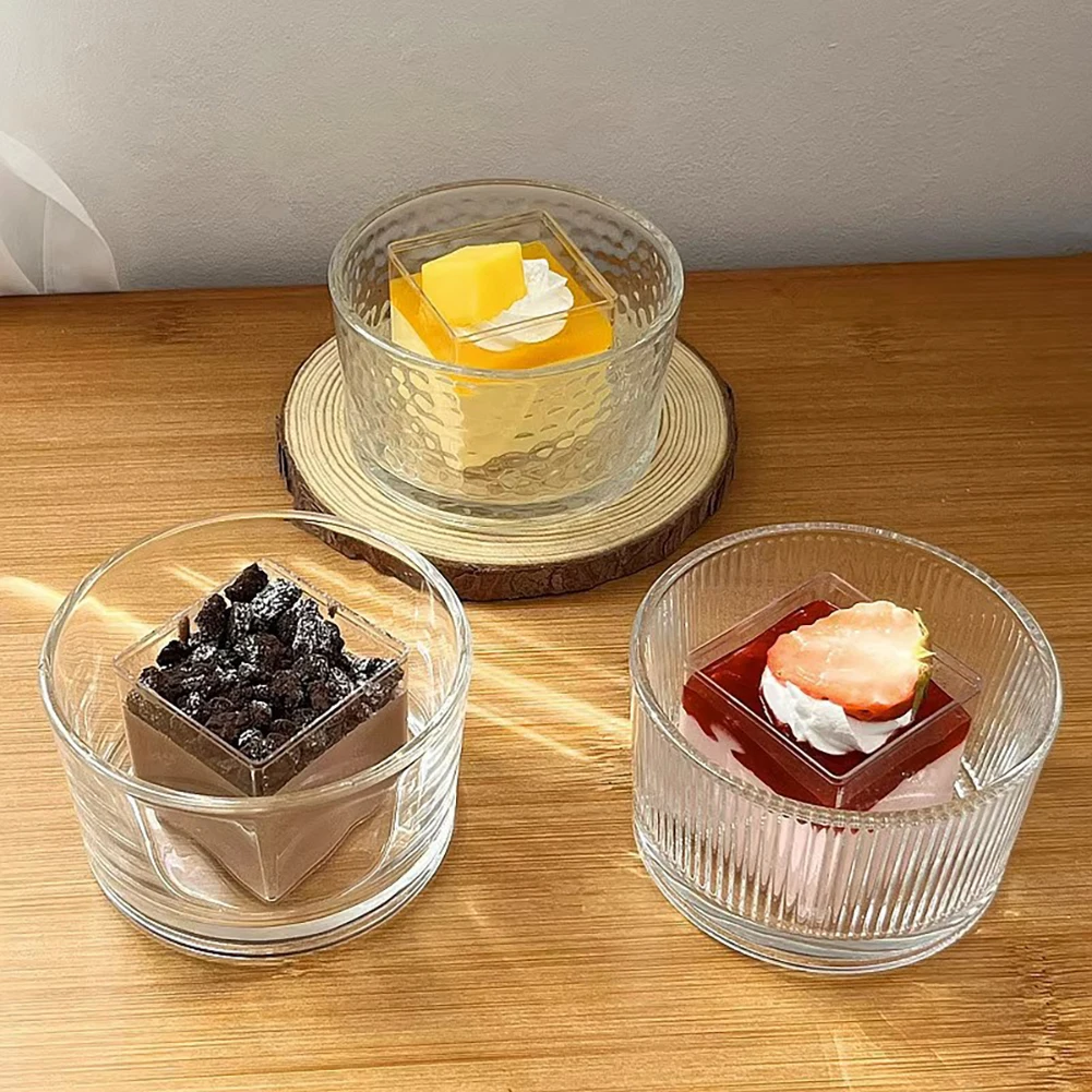Clear Glass Dessert Bowl,Light Luxury Glass Dessert Bowl,Decorative Glass Yogurts Bowls,For Afternoon Tea Tableware