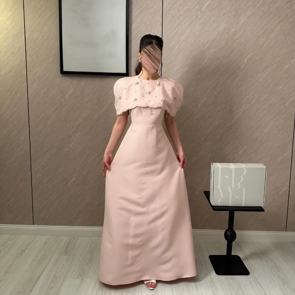 

Customized Pink Exquisite Formal Jersey Beading Sequined Tassel A-line High Collar Long Dresses Evening Dresses Sizes Available