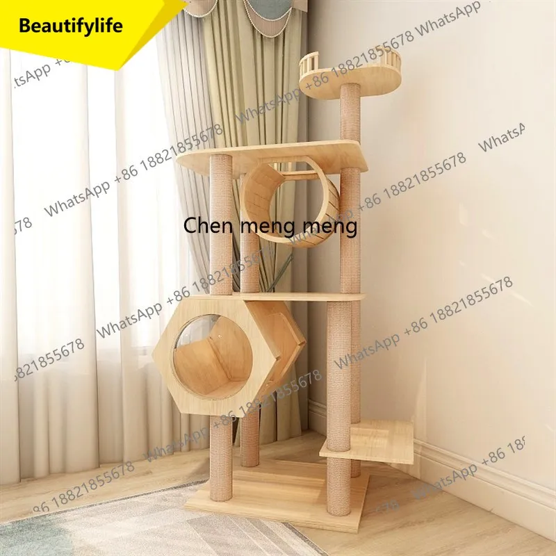 

01A Solid wood cat frame climbing frame large shelf luxury climbing cat tree jumping platform integrated cat tower