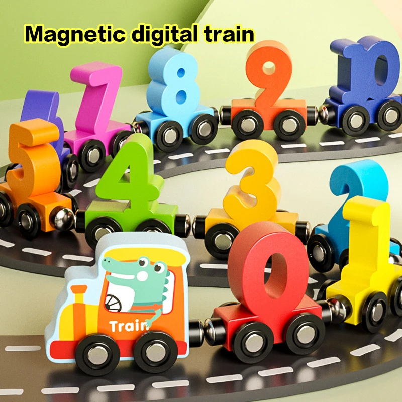 1 Set Wooden Magnetic Number Train Toys Montessori Educational Toy Train Kit Early Cognition Learning Teaching Sets For Toddlers