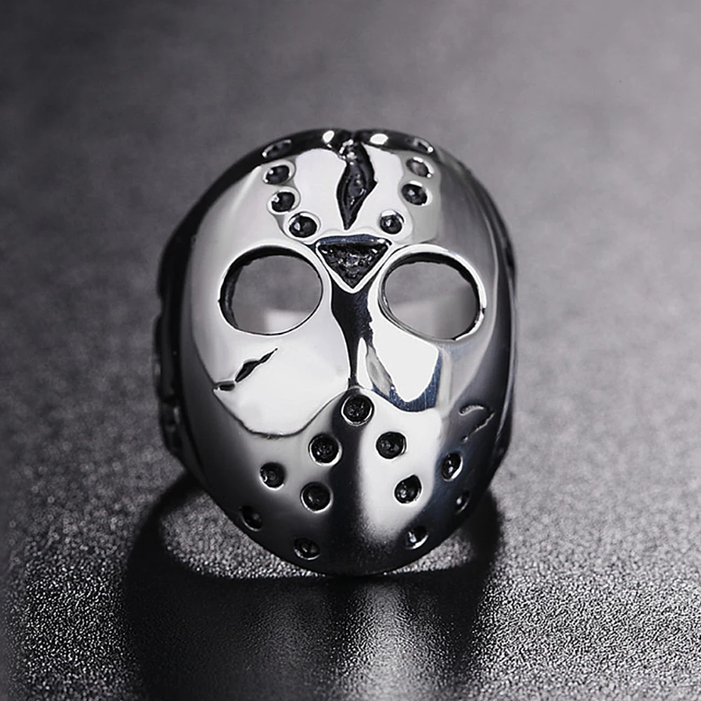 Fashion Unique Jason Mask Ring for Male Boy Punk Hip Hop 316L Stainless Steel Rings Motorcycle Amulet Jewelry Gift Wholesale