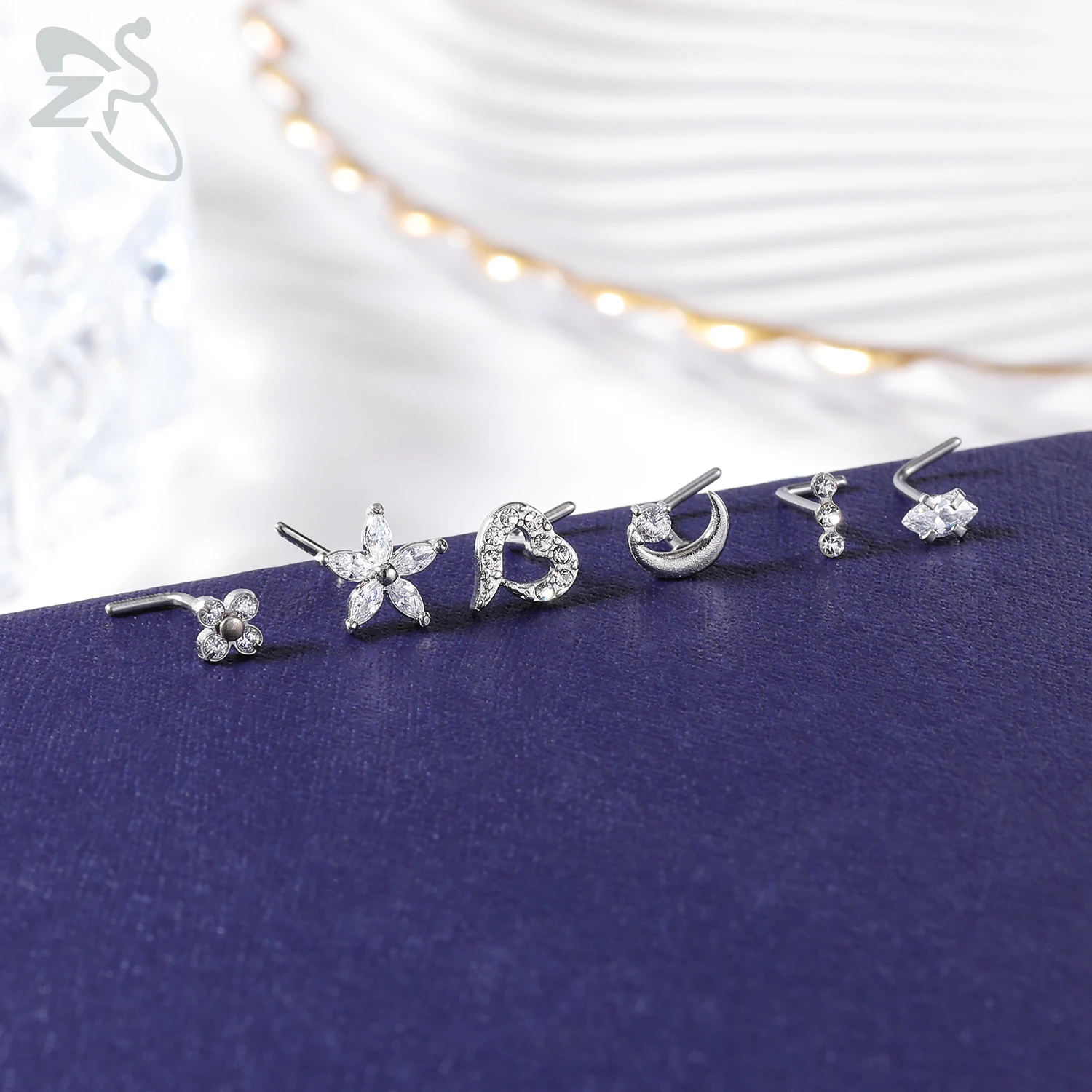 Cute CZ Crystal Nose Stud L-Shape