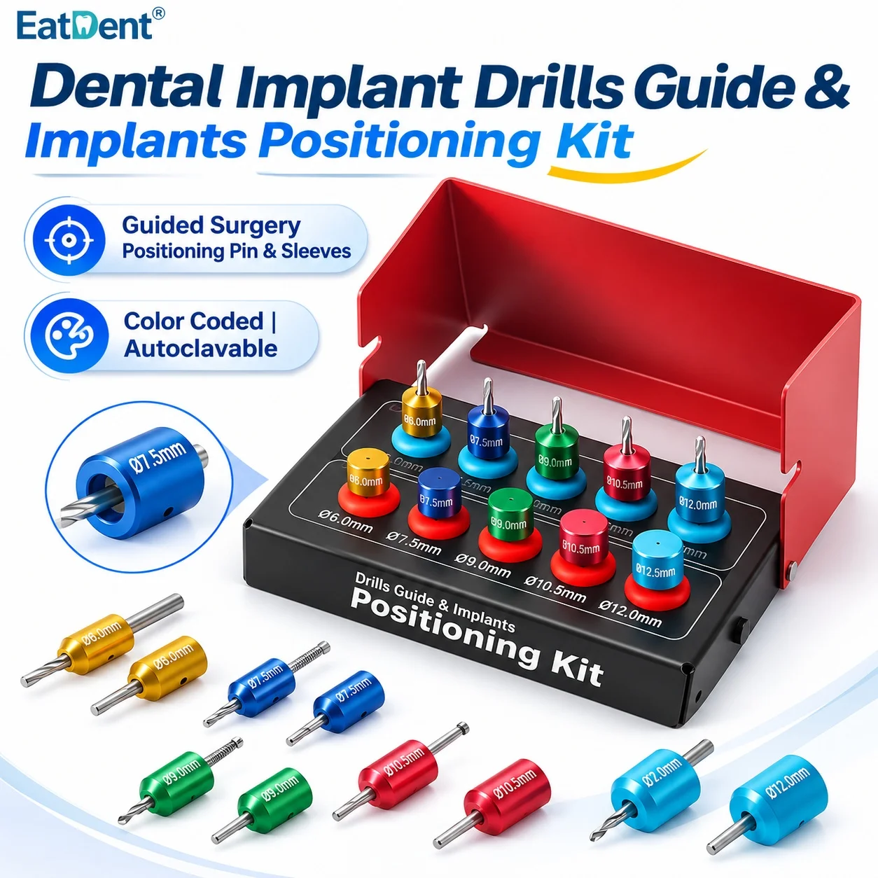 1set Dental Implant Guide Drill Positioning Drill Kit Titanium Guided Surgery Pins Guide Sleeves Set Dental Instruments and Tool