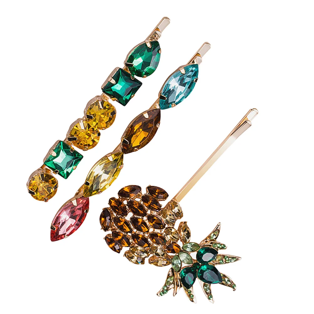 3 قطعة مقاطع الشعر حجر الراين الاكريليك الأناناس تصميم للنساء موضة المشابك الأناناس دبوس الشعر أصحاب تصفيف الشعر #2