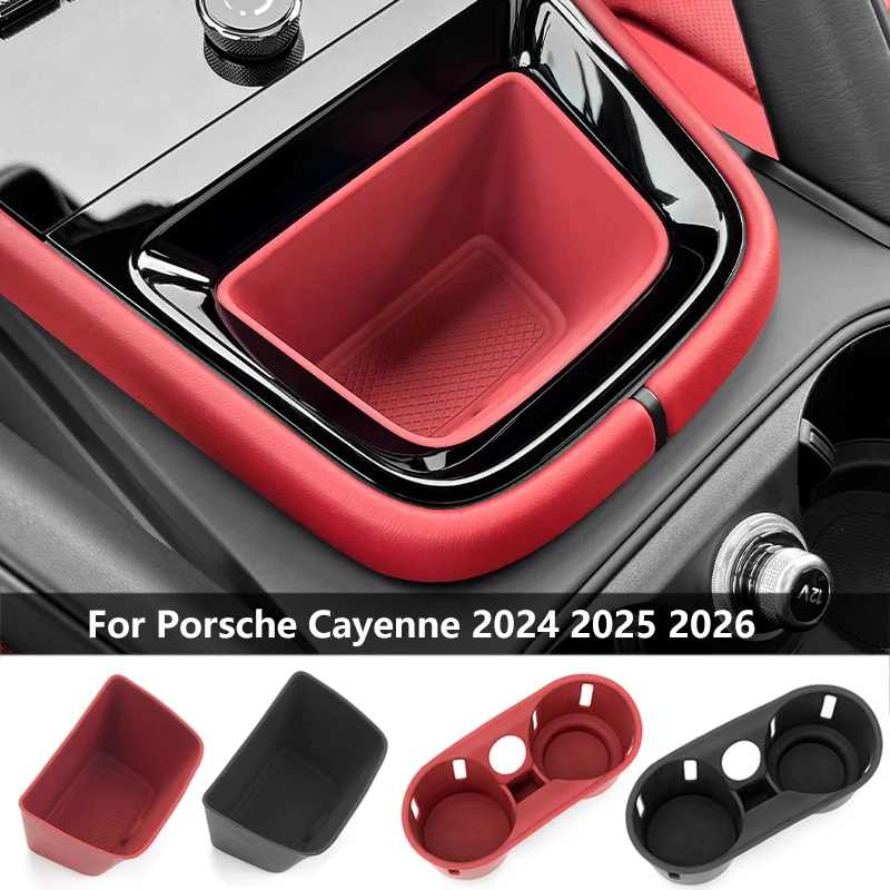

For Porsche Cayenne 2024 2025 2026 Car Center Console Organizer Silicone Cup Holder Wireless Charging Pad For Cayenne Accessory