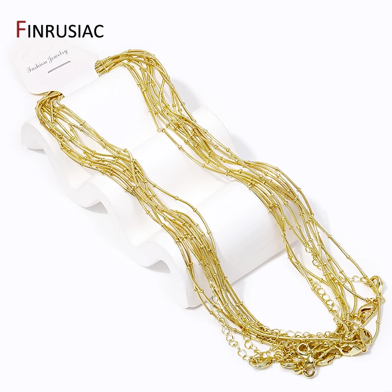 18K Gold Plated Brass Link Bulk Chains For Jewelry, 2mm Snake Ball Bead Necklace Chains For DIY Necklace Making Supplies