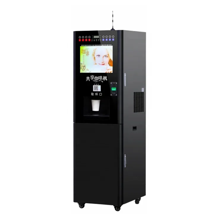 Hybrid self-service coffee vending machine (freshly ground + instant + espresso) hot and cold dual temperature