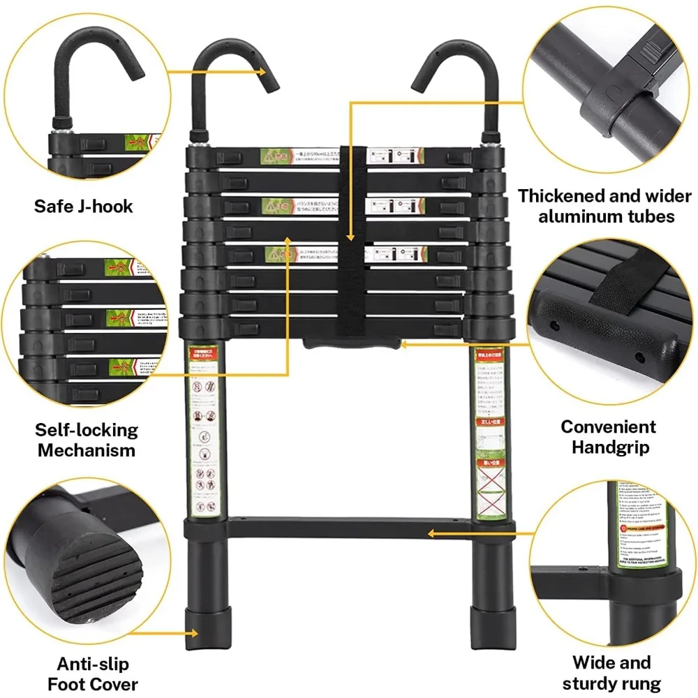 Telescopic Ladder 10.5FT Aluminum Telescoping Ladder with Non-Slip Feet and Stable Hook Portable Extension Ladder