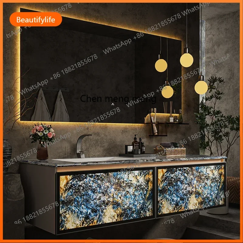 New Italian light luxury bathroom cabinet combination seamless ceramic basin toilet sink