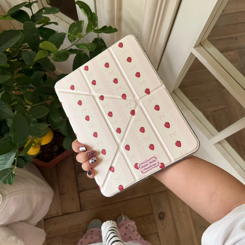 

Чехол INS Strawberry Bowknot для iPad Pro 11 M2 M3 M4 M5 A16 2025 Air4 5 6 7 12.9/13/9.7/10.2/10.5/9.7 дюймов 5-го, 6-го, 7-го, 8-го, 9-го, 10-го, 11-го поколений