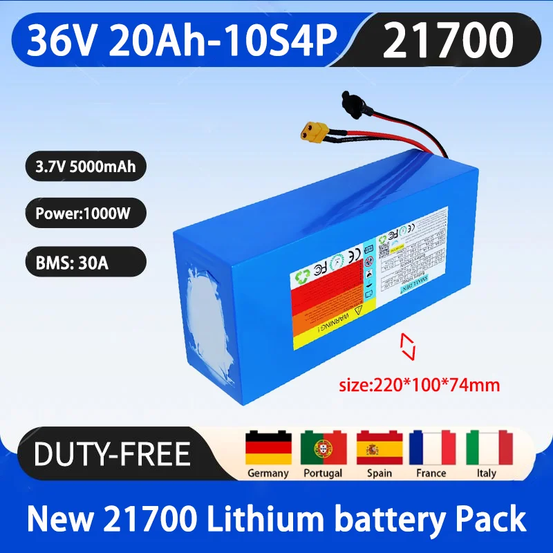 New 36V 20ah 21700 10S4P A-grade lithium battery with built-in BMS outdoor backup energy storage battery and 5A charger