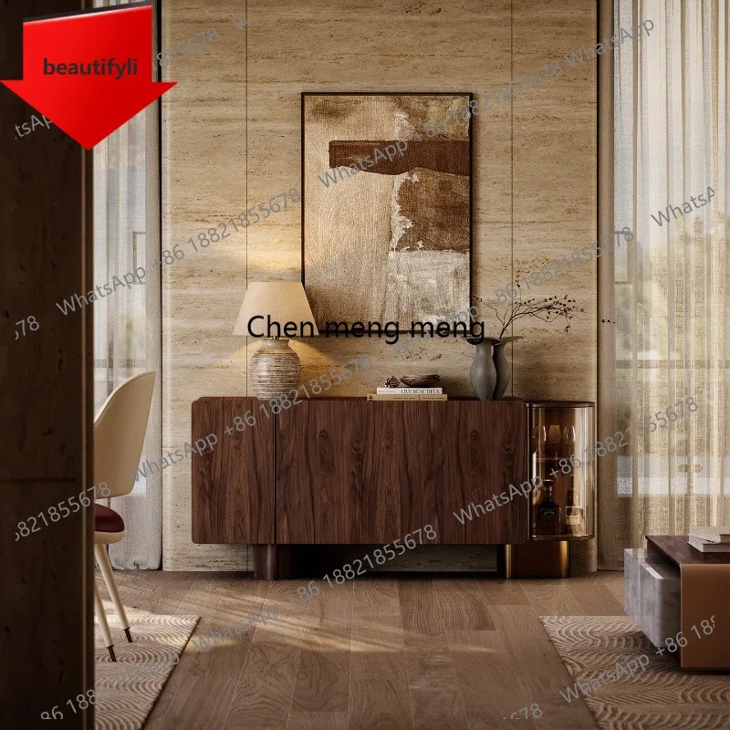 X188 Solid wood dining side cabinet integrated locker against the wall, villa antique art dining side cabinet