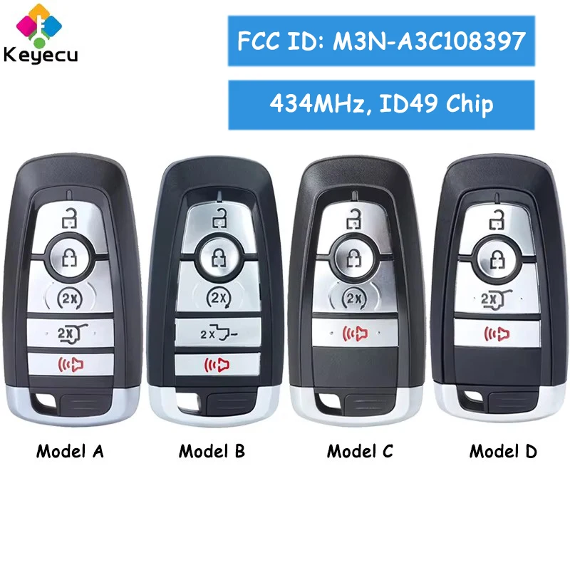 

KEYECU Smart Remote Key Fob 4 / 5 Buttons 434MHz ID49 Chip for Ford Mustang Expedition F-Series 2023 2024 FCC ID: M3N-A3C108397