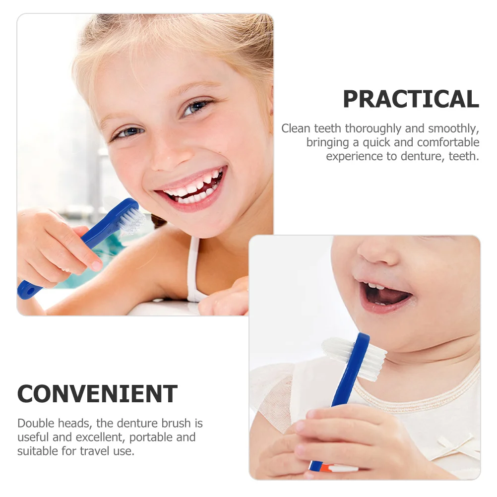 4개입 더블 헤드 틀니 세척 칫솔 휴대용 소형 브러시 의치 관리용 인체공학적 손잡이 강한 내구성