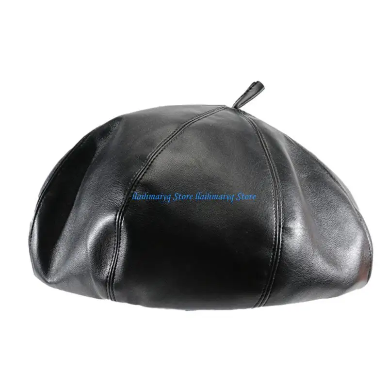 573B موضة بولي Leather الجلود قبعة البيريه الفتيات الربيع الصيف قبعة البيريه يندبروف قبعة قبعة عطلة أغطية الرأس Sunproof غطاء #4