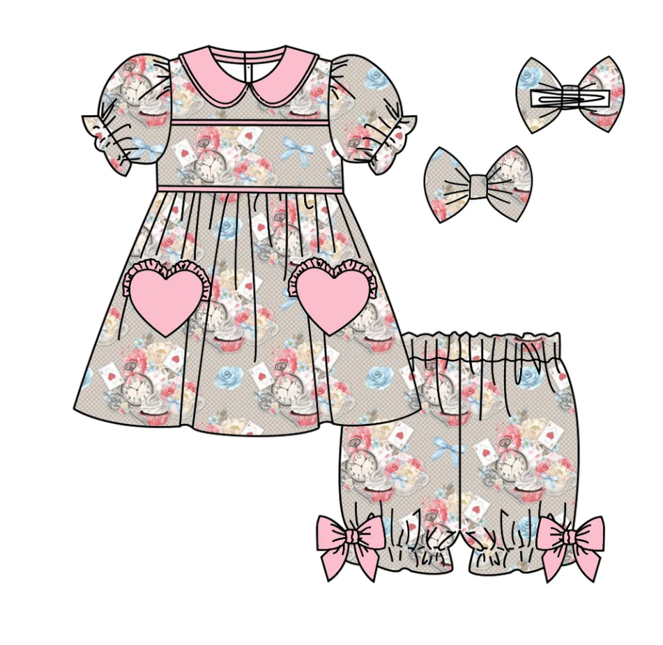 أزياء بوتيك طفلة ملابس قصيرة الأكمام زهرة الكذب الحيوان طباعة أعلى السراويل مجموعة من قطعتين منامة مجموعة نمط مخصص #3