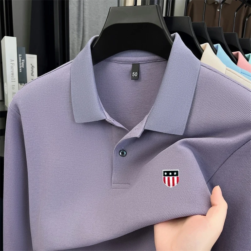 100% pure cotton high-end brand men's long sleeve polo shirt autumn winter fashionable luxury embroidery golf top casual T-shirt