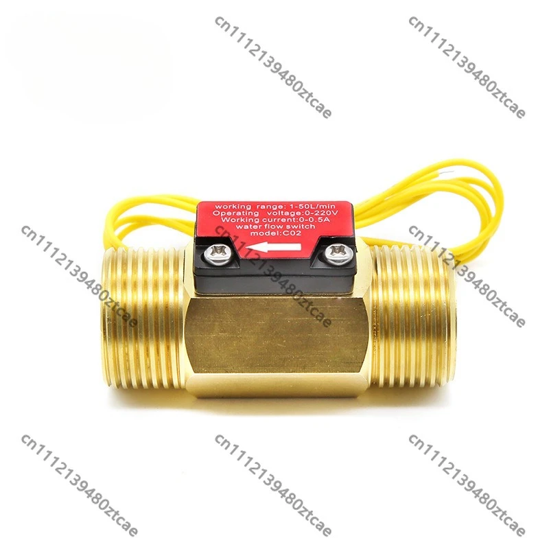 220V 1.5A Magnetic Reed Switch Flow Sensor, G3/4 Thread Brass Body Flow Switch for Water Heater Control System