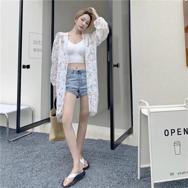 

Long Jackets Women Lace Sun-protection Loose Breathable Hooded Summer Fairycore Korean Style Leisure Tender Temperament Sexy2025