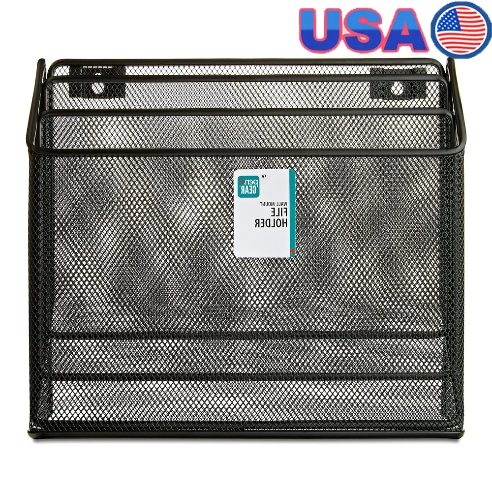 

Wall Mount Metal File Organizer 3 Tier Mesh Holder Documents Reports Folders and Magazines Office Desk Storage Solution