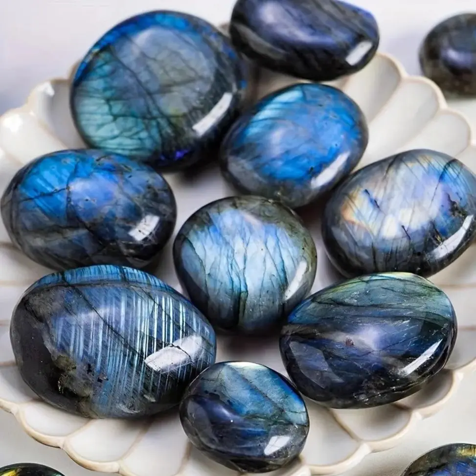 3 piezas de labradorita natural azul claro, piedra lunar, cristal en bruto, mineral energético, espécimen de piedra para brujería, decoración del hogar