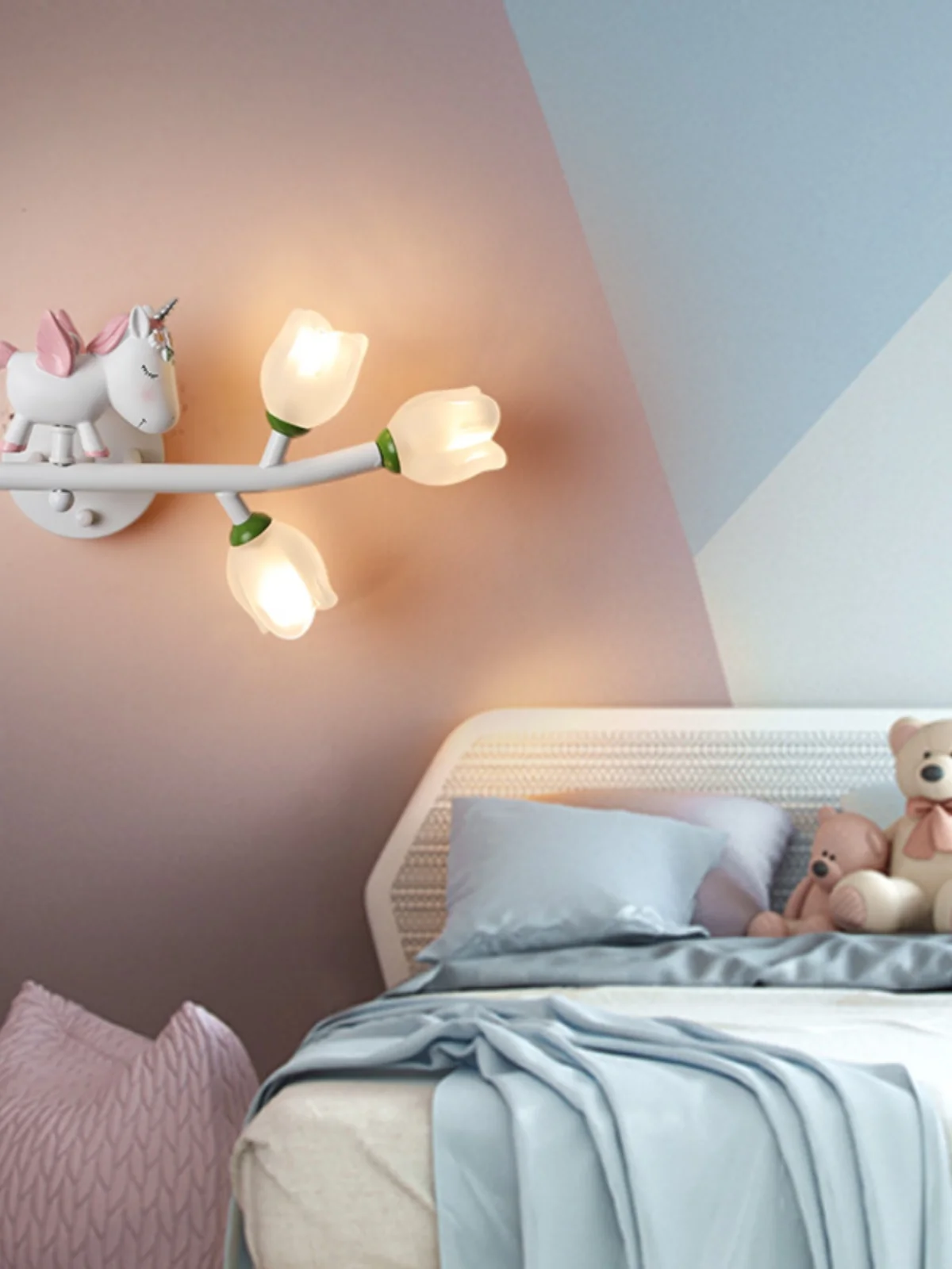 เด็กโคมไฟข้างเตียงเด็กผู้หญิง Wall Art Sconce การ์ตูนสร้างสรรค์ Eye Protection LED ตกแต่งบ้าน Salon Home