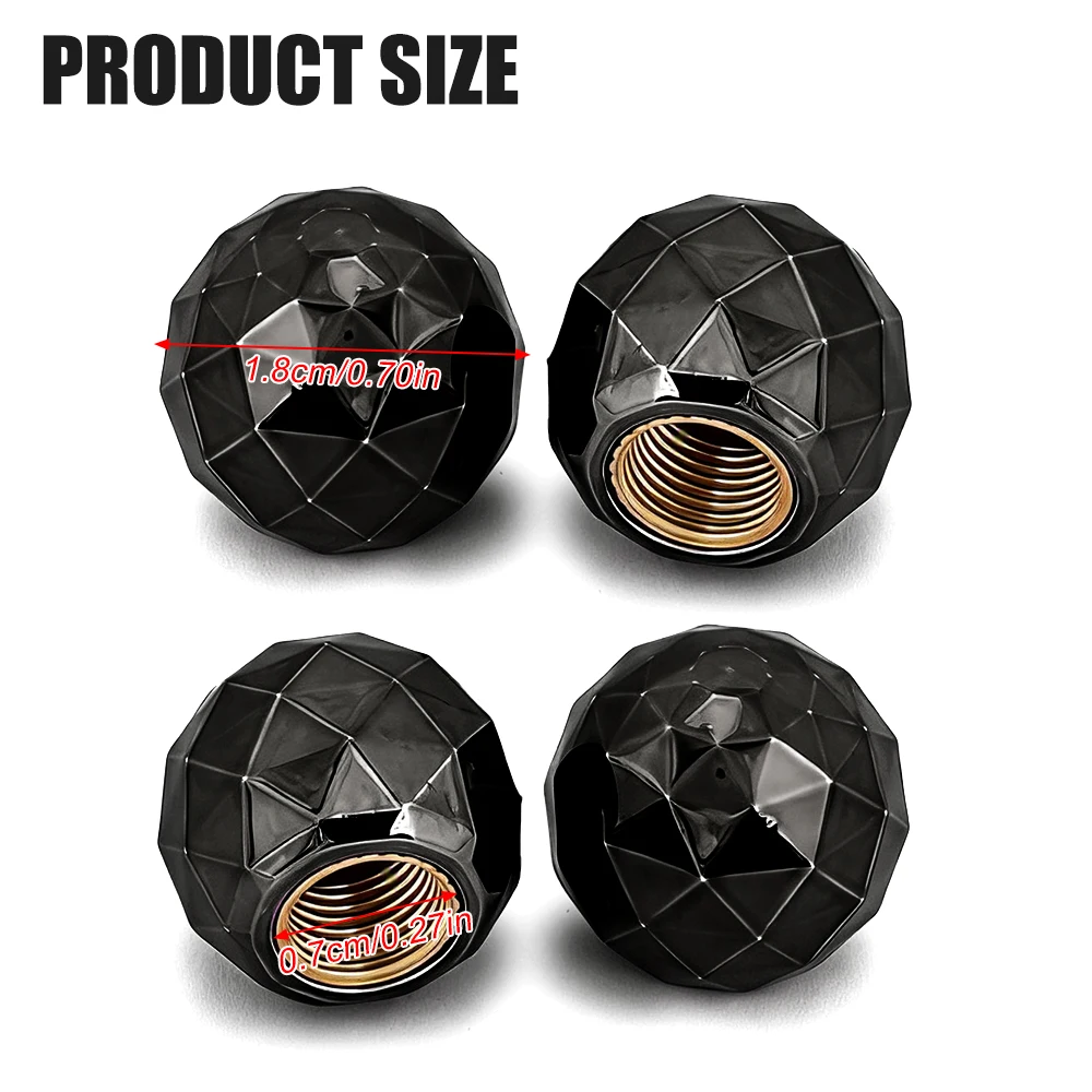 4PCS Diamond Ball Tire Valve Caps, Tire Covers Black Dust Caps for Cars, SUVs, Bike, Bicycle, Trucks, Motorcycles
