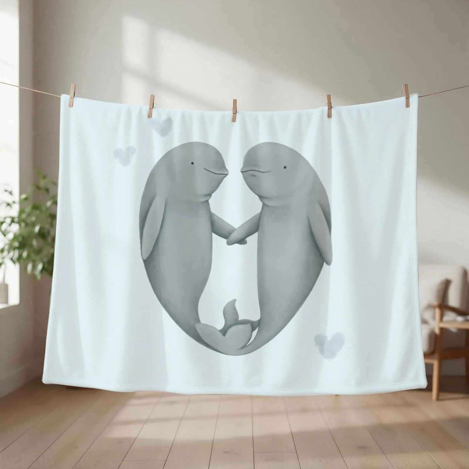 Beluga Love Throw Blanket Flannel Fabric Multi-Purpose Decorative Throw Luxury Blankets