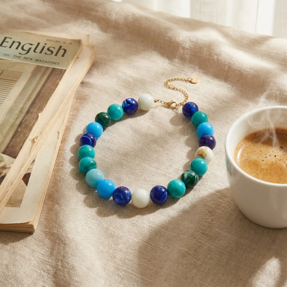 Modische bunte Acryl-Halskette mit großen runden Perlen für Damen und Herren, böhmische blaue braune Harzperlen, Choker, Y2K-Ästhetik-Schmuck – Detail 33