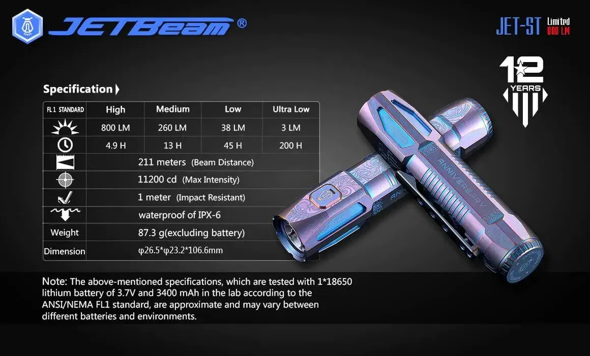 Jetbeam Jet ST Lanterna LED de edição limitada usada para transporte diário Camping Lanternas de aventura ao ar livre taschenlampe