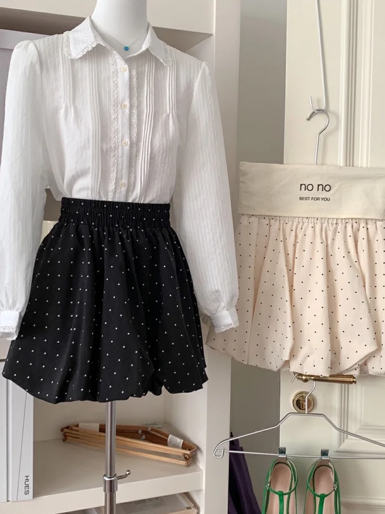 

Новая женская летняя повседневная юбка А-силуэта больших размеров с высокой талией, эластичным поясом, в черный горошек, для офиса и повседневной носки, с эффектом похудения