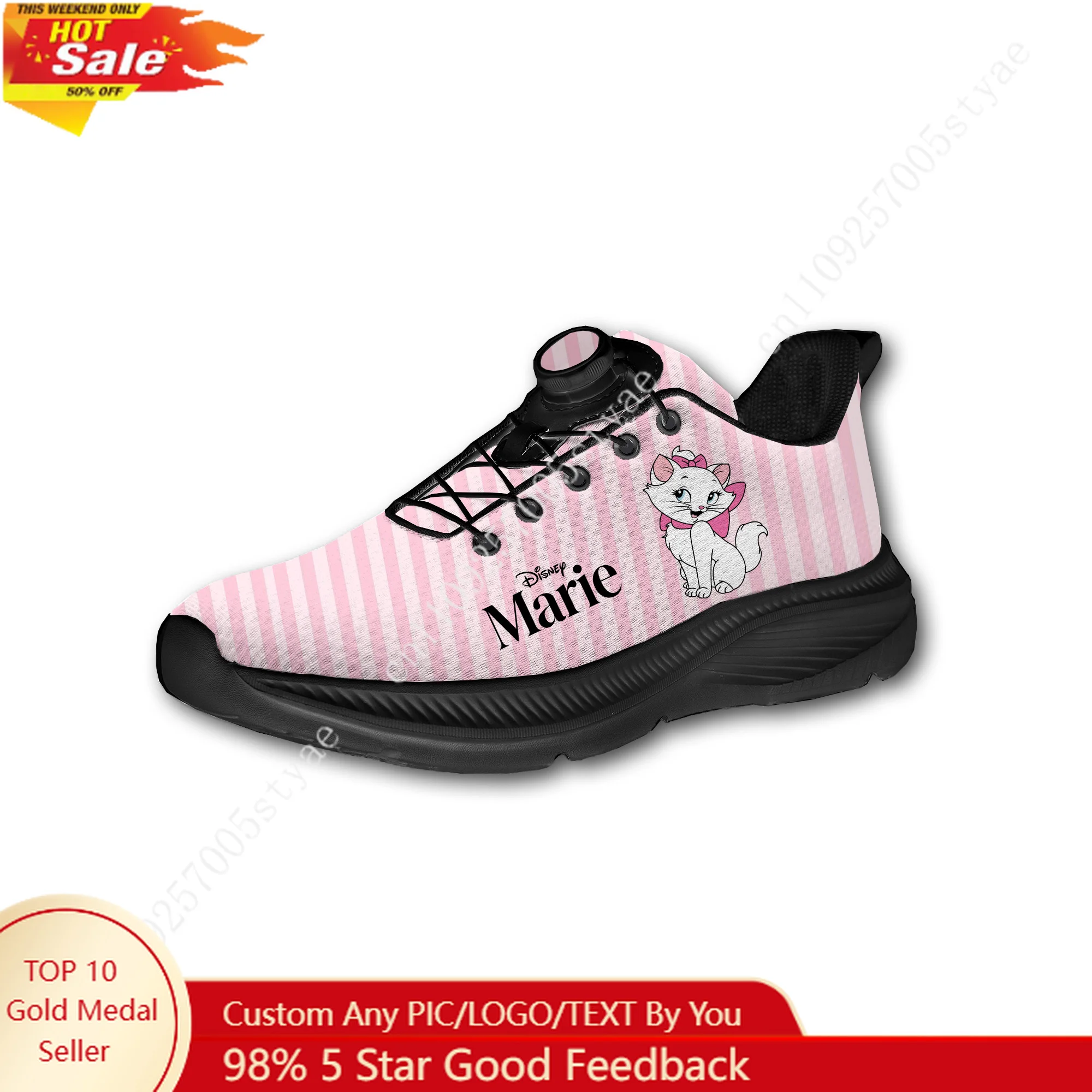 

Marie Cat Sport Shoes Custom Men Woman Rotating Button No Tie Shoes Design Photo Logo Text Soft Sneakers Unisex Holiday Gifts