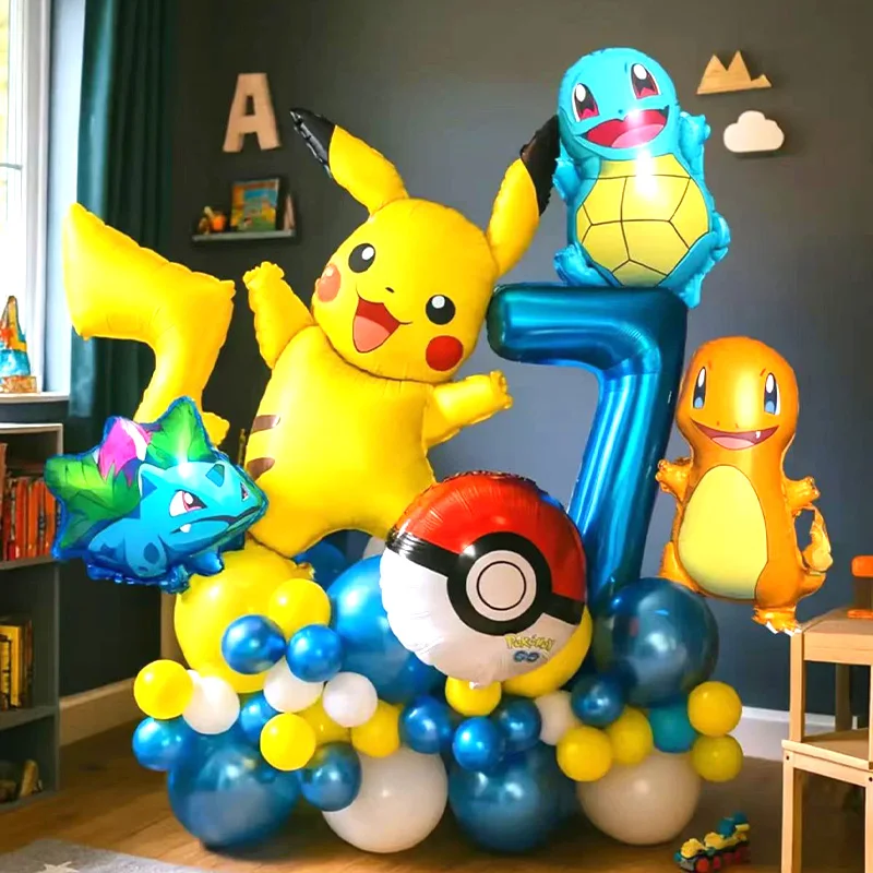 Cartoon Pikachu Themen-Folienballons Set Latexballons Kindergeburtstag Partydekoration Zahlenballons Zubehör Geschenke