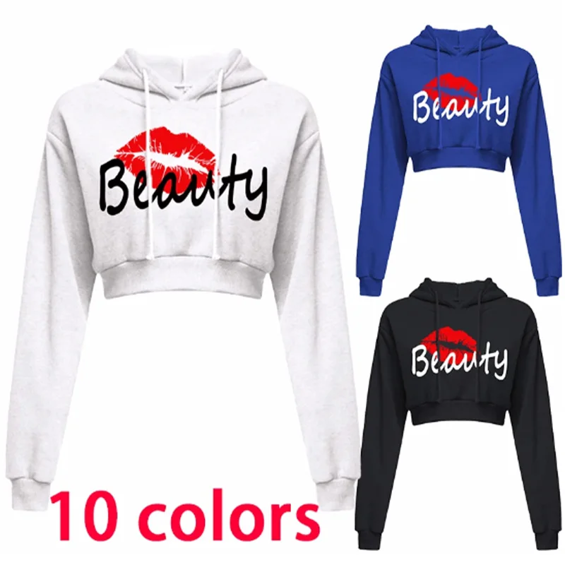 2024 Fashion Sports Pullover Hoodie Long sleeved Casual Open Navel Hooded Sweatshirt Short Top Hooded Sweater