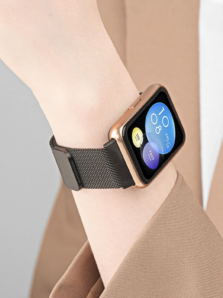 سوار ميلانيزي لساعة Huawei Watch FIT Strap الذكية بحلقة مغناطيسية من الفولاذ المقاوم للصدأ لساعة Huawei Watch fit 2 الملحقات
