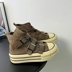 Retro high Top sneakers for girls Design buckle strap suede platform female shoes High Street grace waling boot Autumn Winter