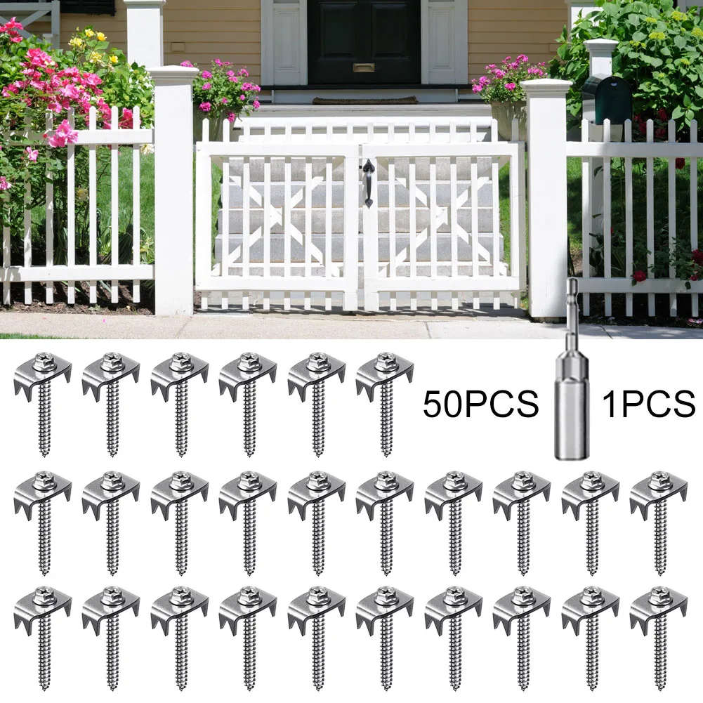 50pcs Stainless Steel Fence Nails + Wire Fencing Staples + U-Shape Fastening Nails + Hexagonal Adapter Home Hardware Kit