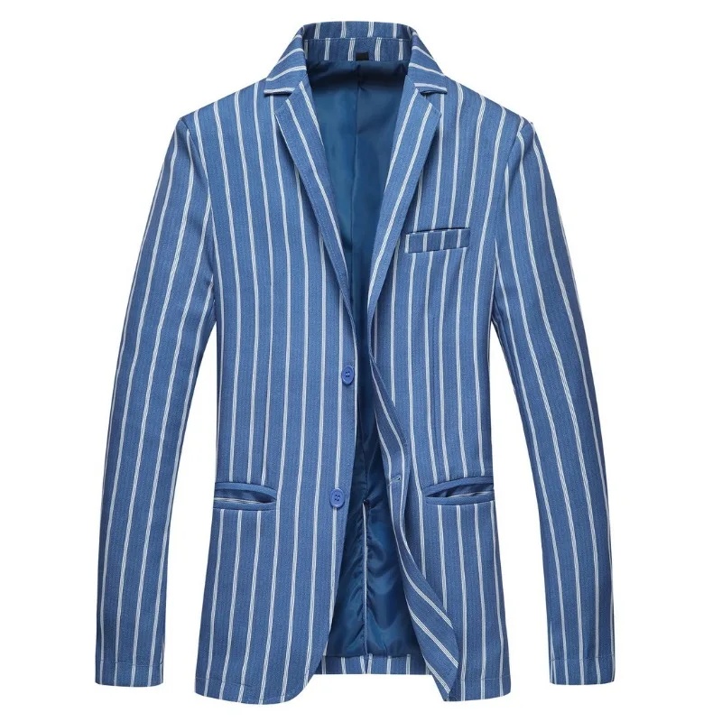 Autumn New Foreign Trade Large Size Suit Jacket European and American Fashion Striped Two-button Single Western Top