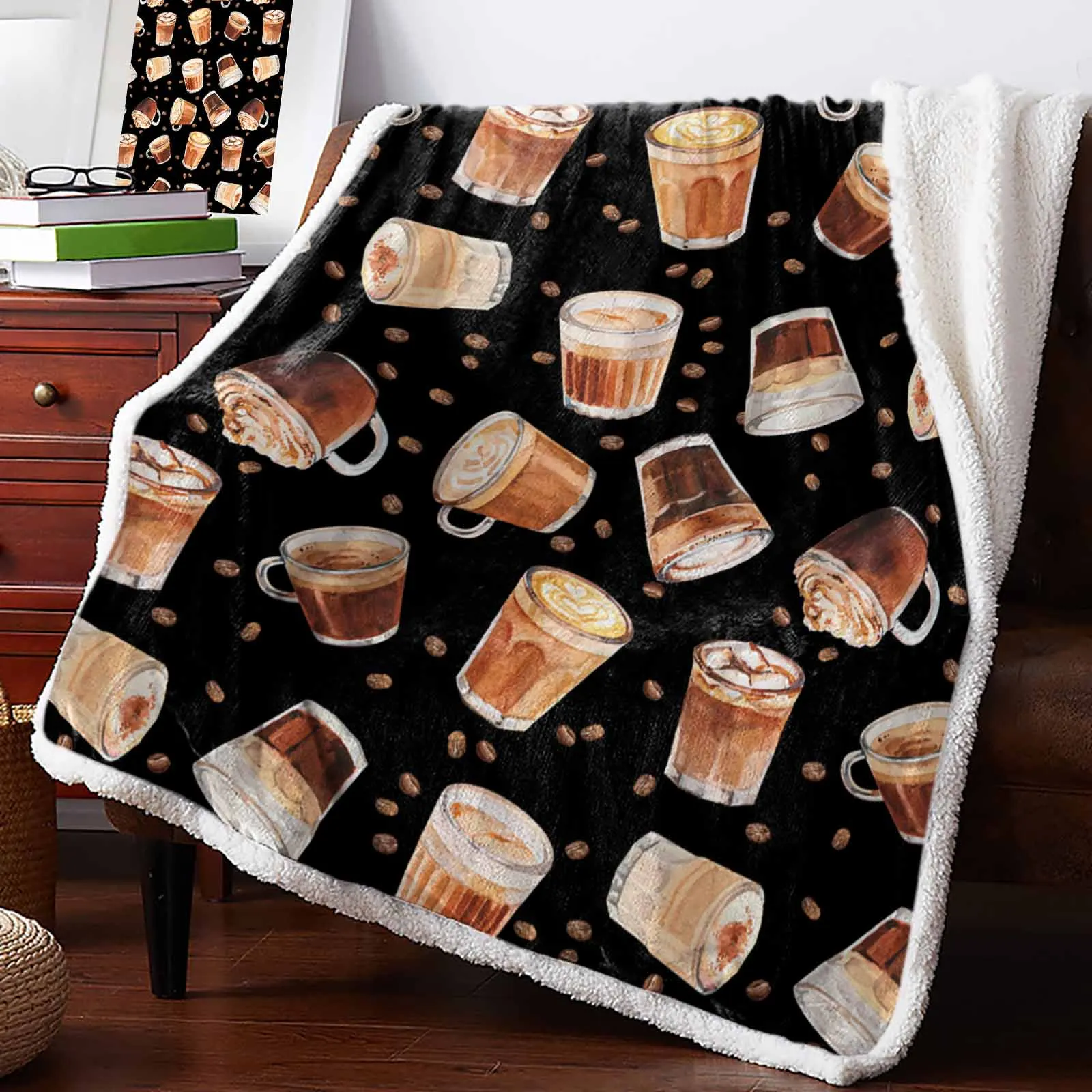 Coffee Coffee Beans Texture Cashmere Blanket Winter Warm Soft Throw Blankets for Beds Sofa Wool Blanket Bedspread