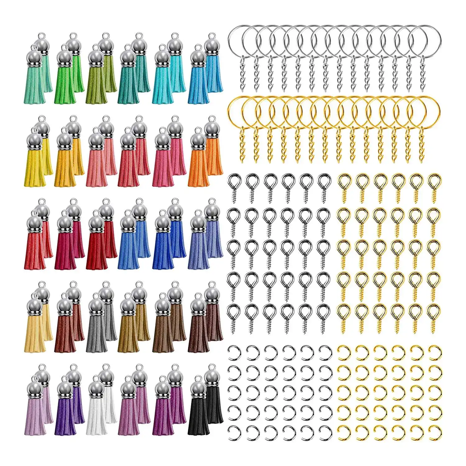 240Pcs Keychain Rings for Craft with Tassels,Extender Chain,Jump Rings and Eye Pins,for Keychain Making Supplies