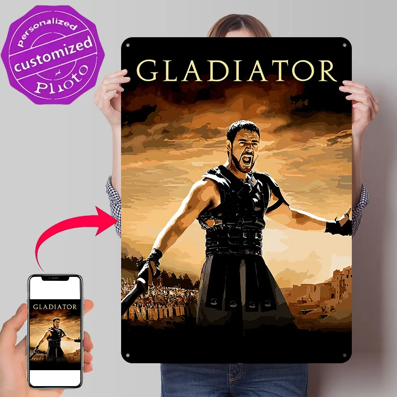 Gladiator 3D Texture Metal Poster Customized Wall Art Tin Sign Gift for Mancave Decor Living Room Interior Decoration Wand Deko