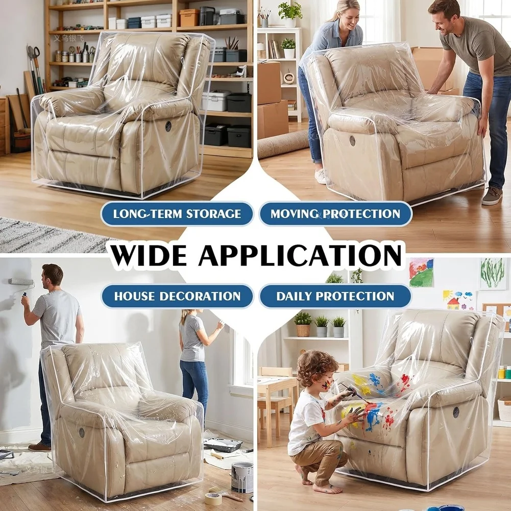 1Pc Clear PVC Recliner Chair Cover Waterproof Dust Protector For Furniture Moving Storage 36x40x42 Inch Transparent Slipcover