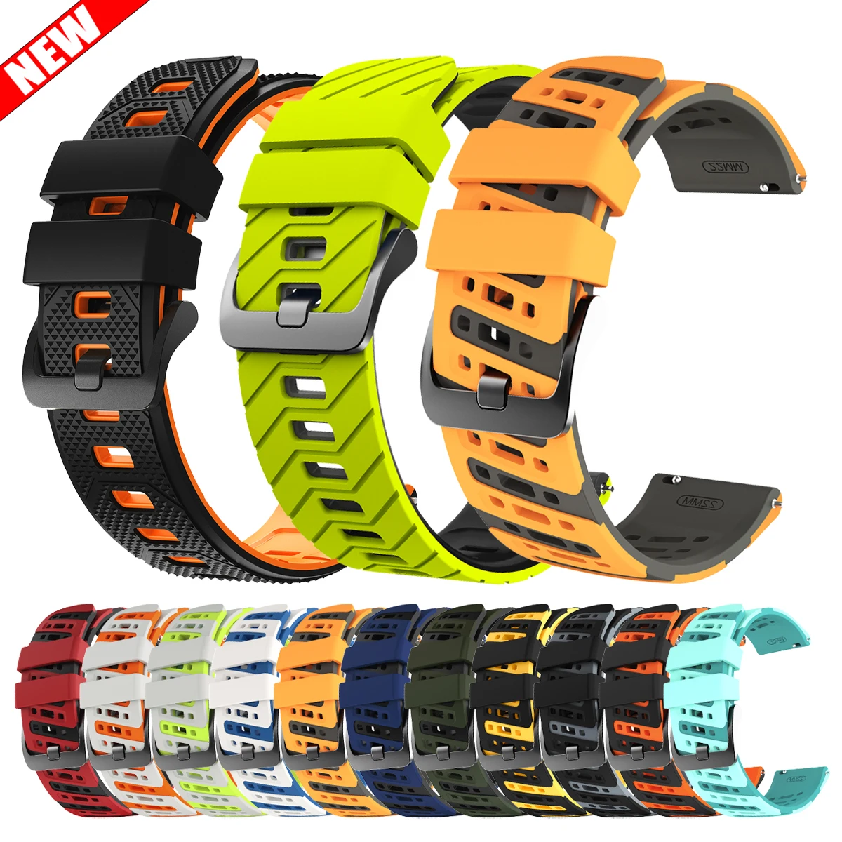 22mm Rubber Strap For Xiaomi Watch 5 S5 S4 S3 S2 46mm S1 pro Breathable Band For Mi 2pro/Color 2/HUAWEI GT6 5 Bracelet Wristband