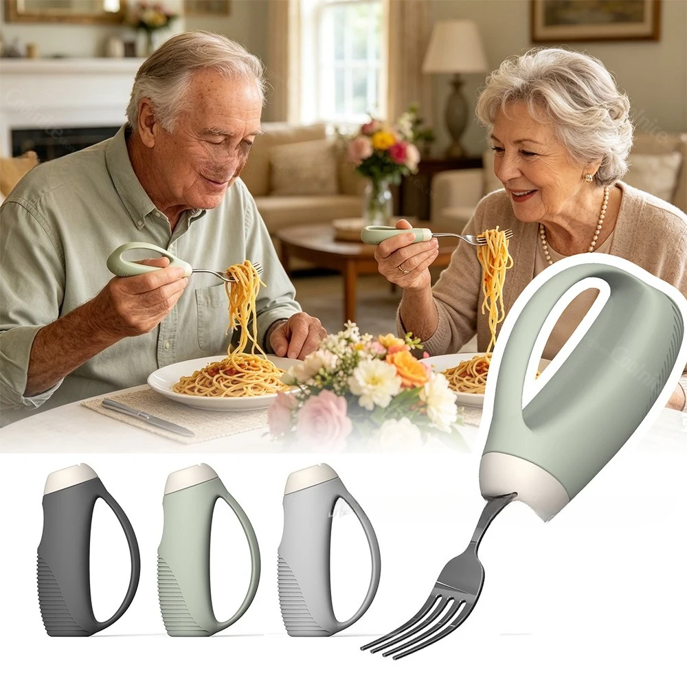 Anti-shake tableware grip for the elderly, universal auxiliary adaptive food aid and rehabilitation tableware silicone grip