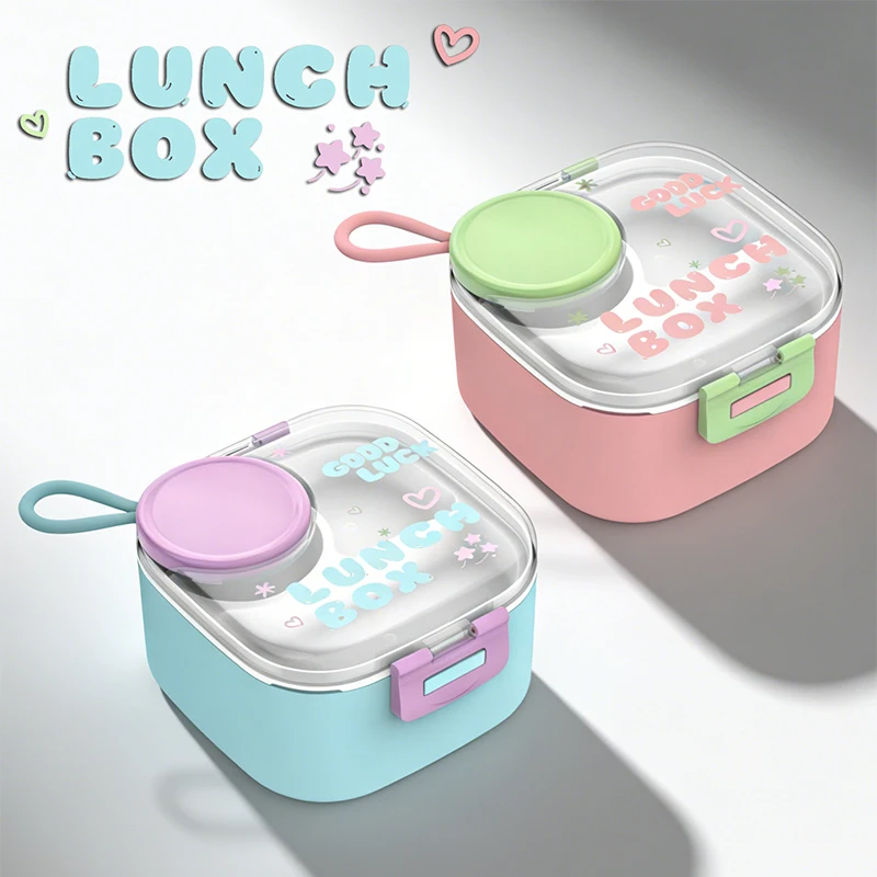 Portable Handheld Kids Lunch Box 304 Stainless Steel Food Container with Spoon Sauce Box Bento Box for Students Office Workers