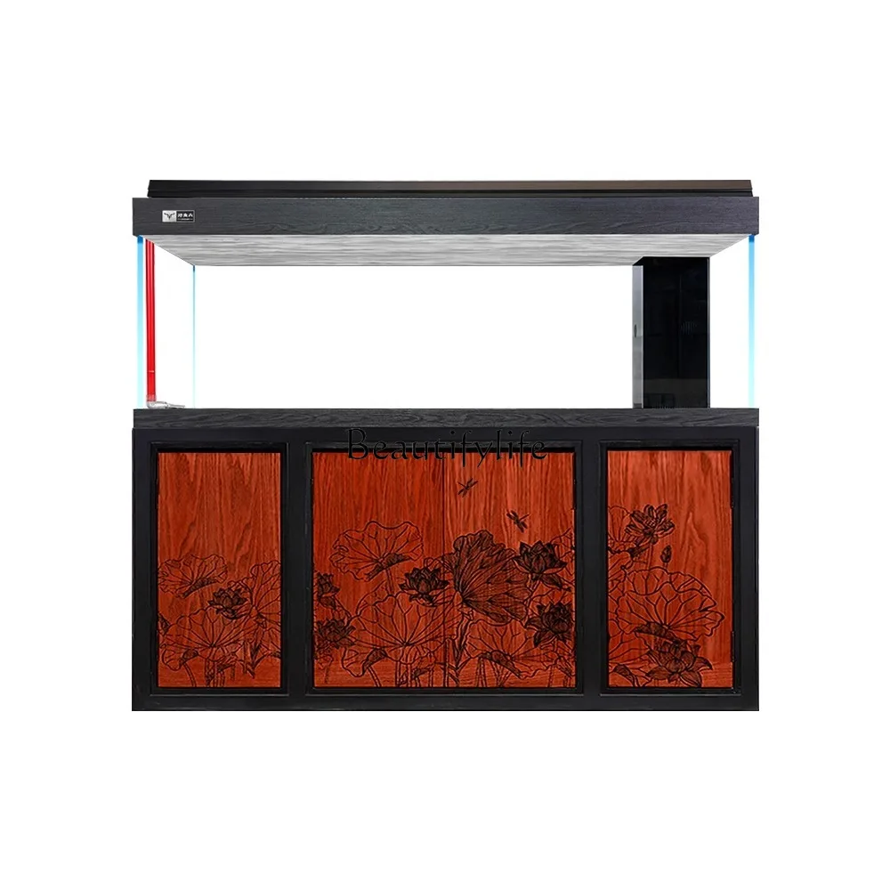 High-end solid wood large and medium-sized bottom filter ultra-white glass fish tank ecological dragon fish tank