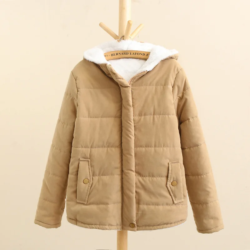 Parkas con capucha de Color sólido para mujer, Parkas gruesas de terciopelo de estilo coreano, ropa básica sencilla con bolsillos, abrigos